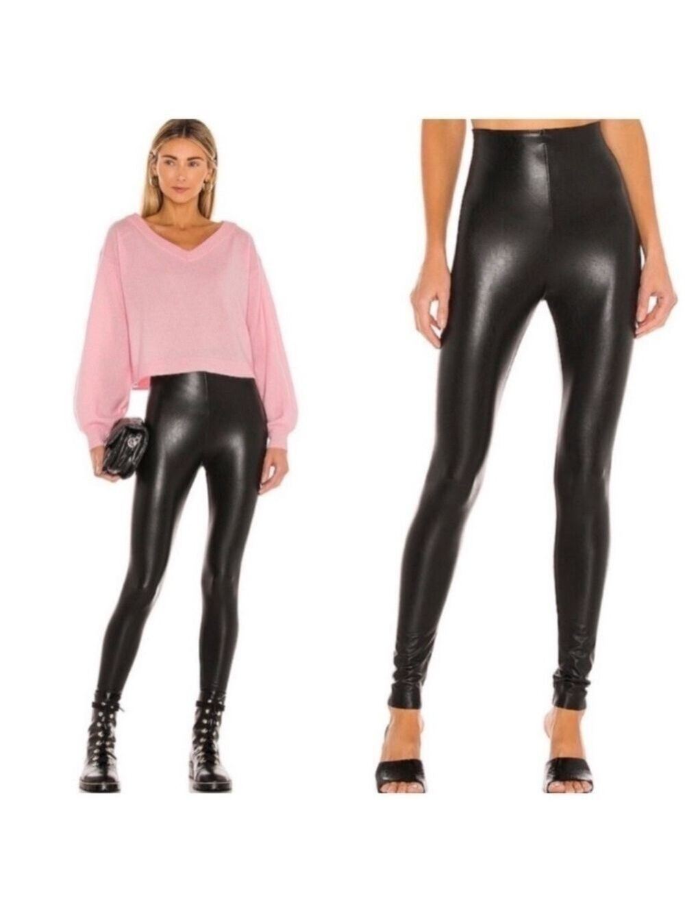 Commando High Waisted Faux Leather Leggings in Black